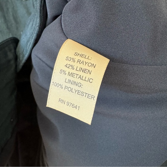 J Jill Linen Metallic Blazer Jacket Crinkle Texture Teal Blue Size 6 - Picture 3 of 6